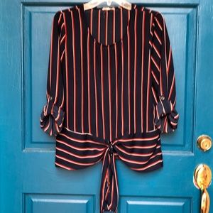 🇺🇸 Red White Navy Blue Striped Front Tie Blouse